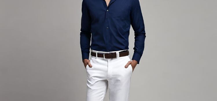 what color pants go with navy blue shirt