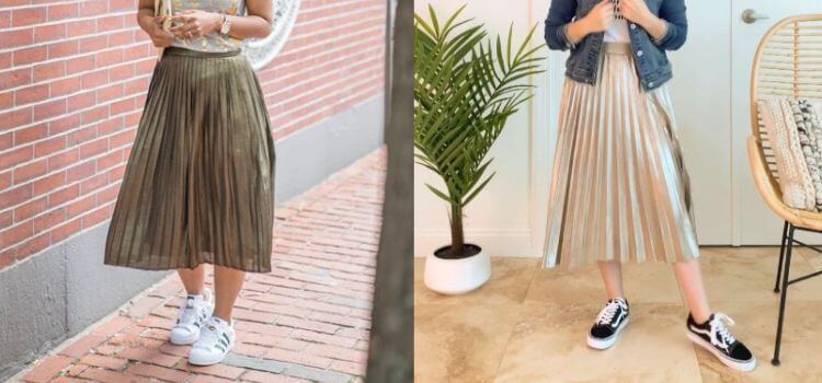 how to wear pleated skirt with sneakers
