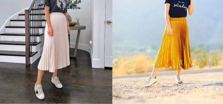 how to wear pleated skirt with sneakers